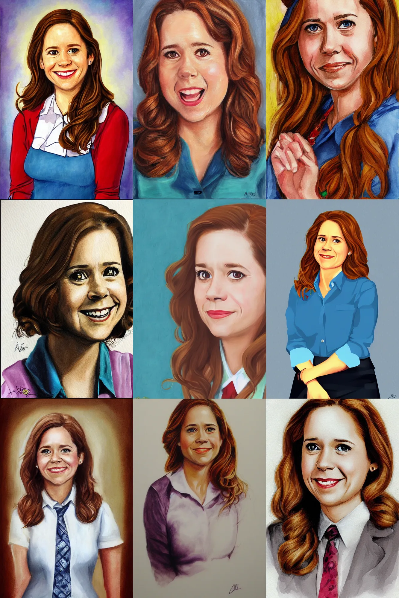 Prompt: cute Pam Beesly portrait, by artgem