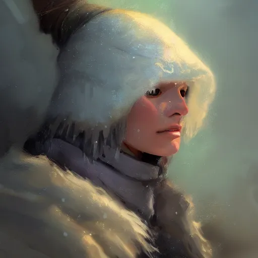 Image similar to snow bandit from ‘ icewind dale ’, ‘ icewind dale 2 ’ profile portrait by ‘ justin sweet ’, falling snow, soft focus, illustration, oil paint, artstation