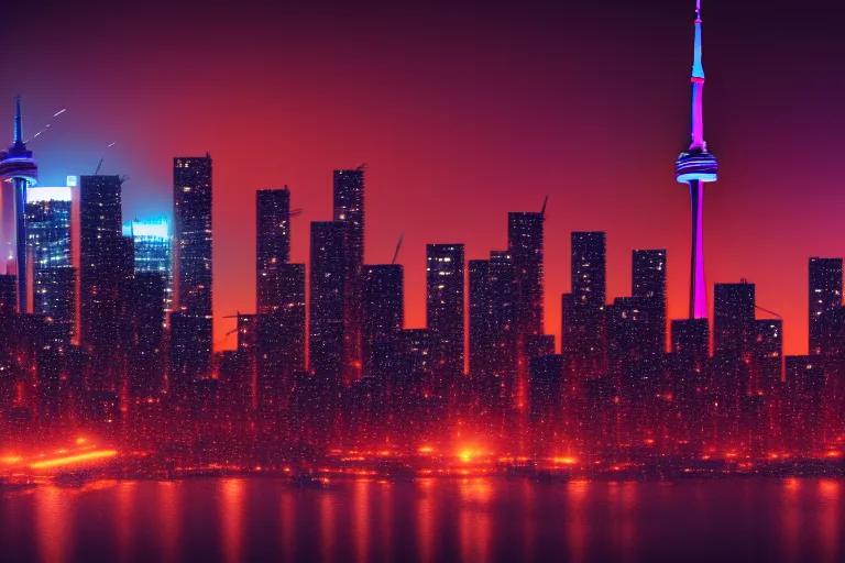 Image similar to HD photo of the city of Toronto in the style of Blade Runner 2049, cyberpunk, scifi, cinematic, film, 8k