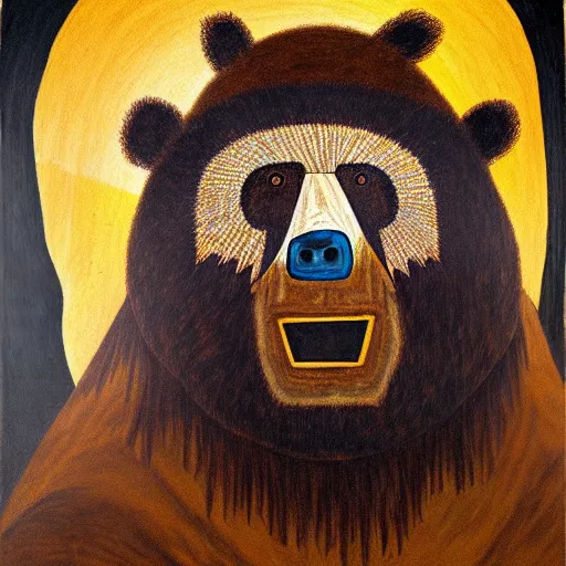 Image similar to portrait of shaman in a bear mask, paleolithic cave paining