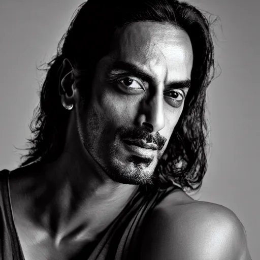 Image similar to portrait of arjun rampal, 1 0 0 mm, studio lighting, realistic