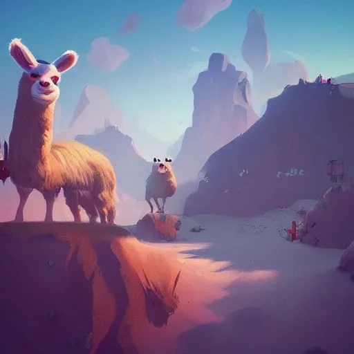 Image similar to teleporting llamas, ruuun! trending on artstation, anotomically correct, perfect lighting, calm scenery