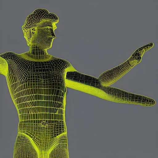 Image similar to a neon ring around a 3 d render of the statue of david, in the style of michelangelo