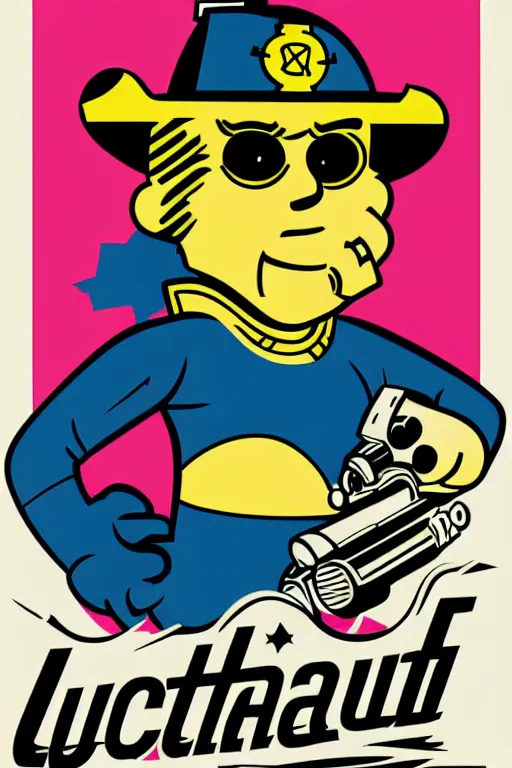 Image similar to fallout 7 6 retro futurist illustration art by butcher billy, sticker, colorful, illustration, highly detailed, simple, smooth and clean vector curves, no jagged lines, vector art, smooth andy warhol style