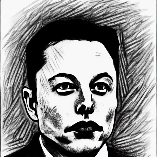 Prompt: a pencil drawing of Elon Musk, poorly drawn, bad art, incorrect proportions, abstract, by tw1tterpicasso