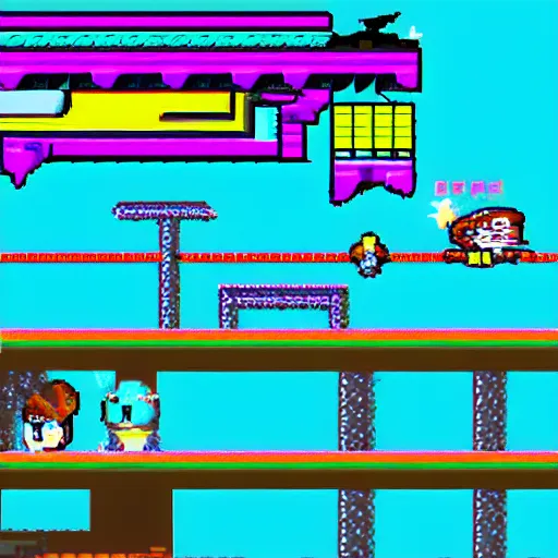 Prompt: retrowave platformer goose jumping 2d game