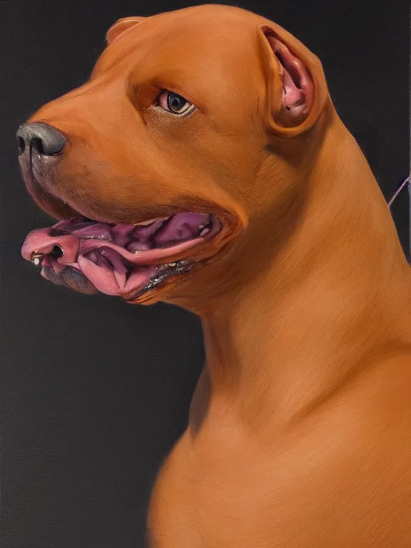 Prompt: an ultra detailed beautiful portrait painting of a original sonic character based off of a strong elegant brown pitbull, side view, oil painting, high resolution, by ilya kuvshinov, sonic oc, brown fur, furry, greg rutkowski and makoto shinkai