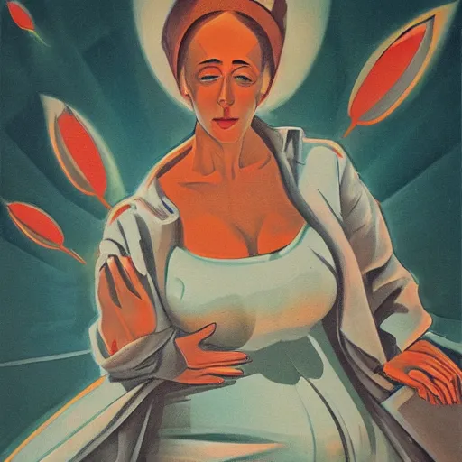 Prompt: a detailed and complex, highly detailed, concept art, soviet propaganda poster depicting a pregnant woman. painting by irakli toidze,