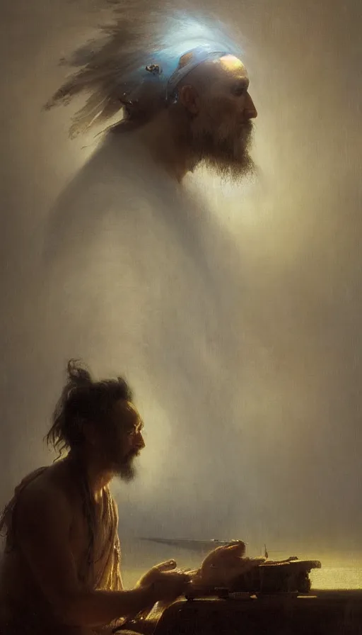 Image similar to portrait of a digital shaman, by ivan aivazovski,