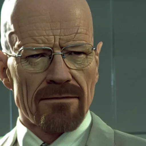 Prompt: close up film of walter white as neo in the matrix film, highly detailed face, highly detailed skin