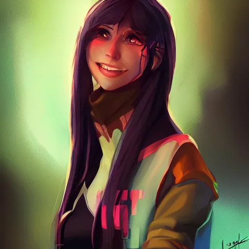 Prompt: portrait of valorant character called Tala Nicole Dimaapi Valdez, valorant character Neon, beautiful, smiling, by guweiz and loish