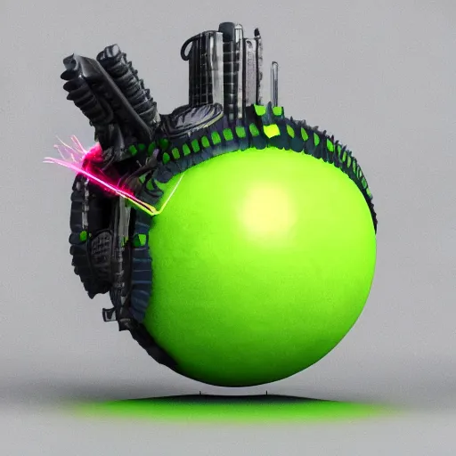 Image similar to high quality 3 d render cyberpunk very tennis ball monster highly detailed, unreal engine cinematic smooth, in the style of blade runner & detective pikachu, hannah yata charlie immer, purple light, low angle, uhd 8 k, sharp focus