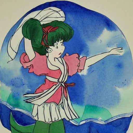 Prompt: winter the sailor jupiter watercolor bilibin thick linings