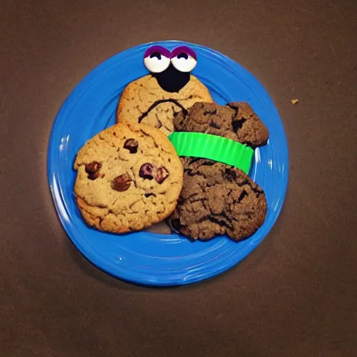 Prompt: Oscar the grouch eating cookies