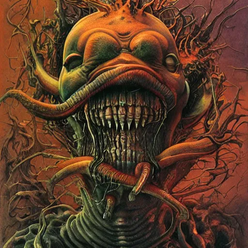 Prompt: madness creature, bloated, fluid, smooth, organic, crazy, bright, colours, tumours, high contrast, sharpness, dramatic, very detailed, intricate, by giger and corben and moebius and beksinski and bosch and bacon