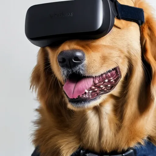 Image similar to a dog wearing a vr headset, high - res, detailed