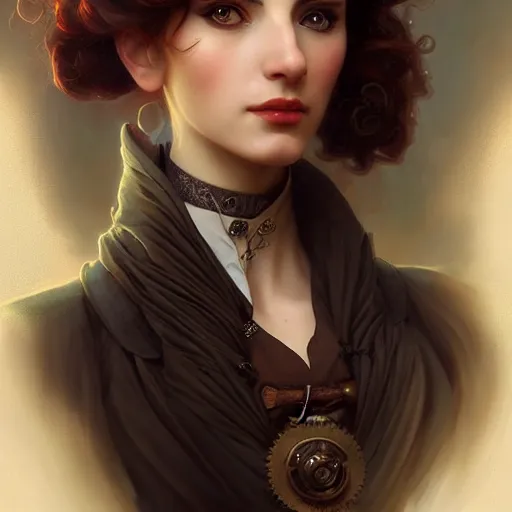 Image similar to character concept portrait of a steampunk woman with pale face, intricate, elegant, digital painting, concept art, smooth, sharp focus, illustration, by mandy jurgens and william - adolphe bouguereau, artgerm,