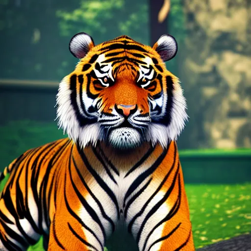 Image similar to portrait of a tiger in a suit, ultra detail, ultra realistic, unreal engine, 8 k