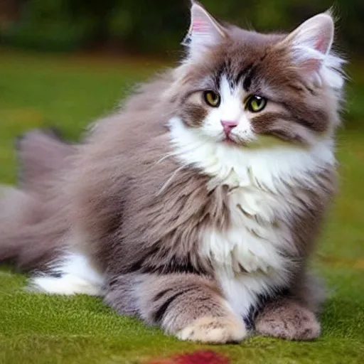 Prompt: cute fluffy cat with huge fluffy tail