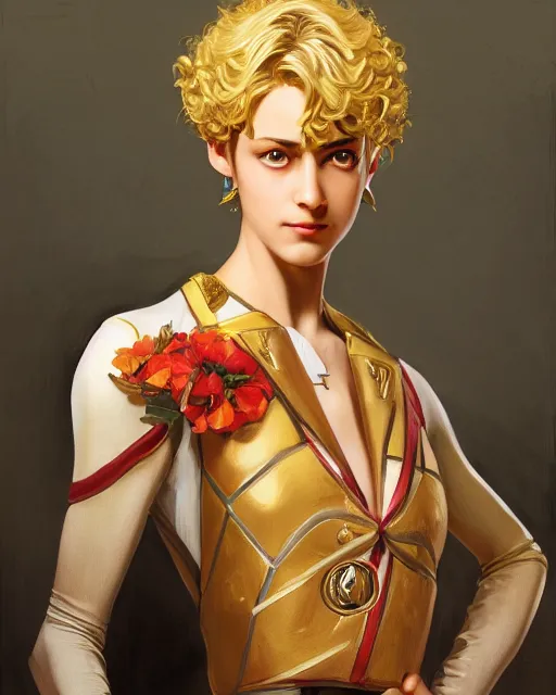 Image similar to Giorno Giovanna, oil on canvas, artstation, by J. C. Leyendecker and Edmund Blair Leighton and Charlie Bowater, octane