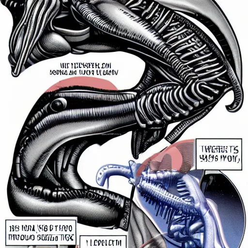 Image similar to xenomorph mating process in the style of grey's anatomy medical textbook