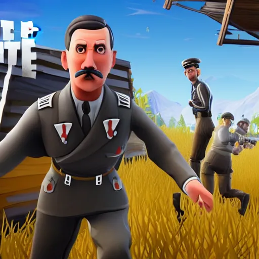 Image similar to screenshot of hitler in fortnite