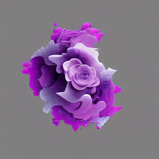 Prompt: a small singular beautiful flower blooming, low poly art, black and white with purple highlights, liquified, glitch art, decayed, 3 d object, digital art, dark atmosphere, fantasy, trending on behance, by alberto seveso, by david mcleod, octane render, unreal engine