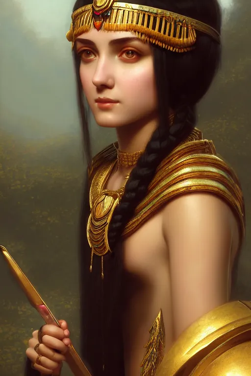 Image similar to a portrait of Cleopatra, illustration, soft lighting, soft details, painting oil on canvas by Edmund Blair Leighton and Charlie Bowater octane render trending on artstation d&d characters, 4k, 8k, HD