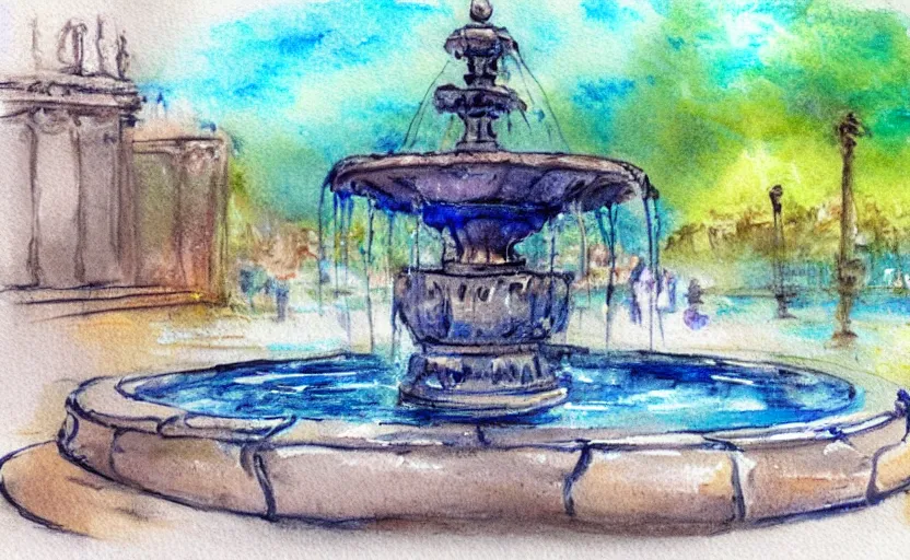 Image similar to Fountain Watercolor sketch, highly detailded