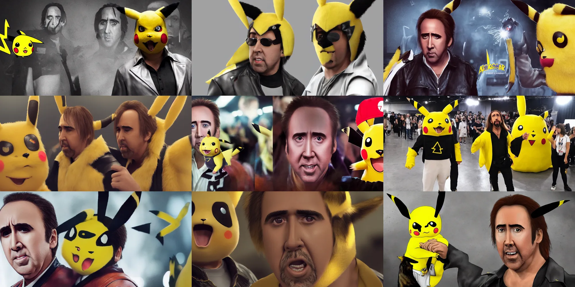 Prompt: Nicolas Cage in a Pikachu costume in a cosplay convention, artstation, 8k, photorealism