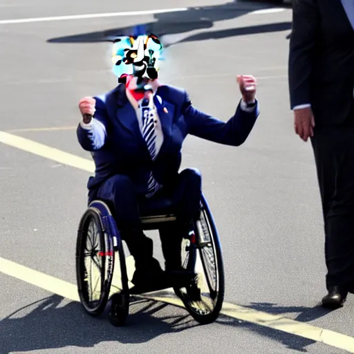 Image similar to joe biden falling off his wheelchair, award winning photo