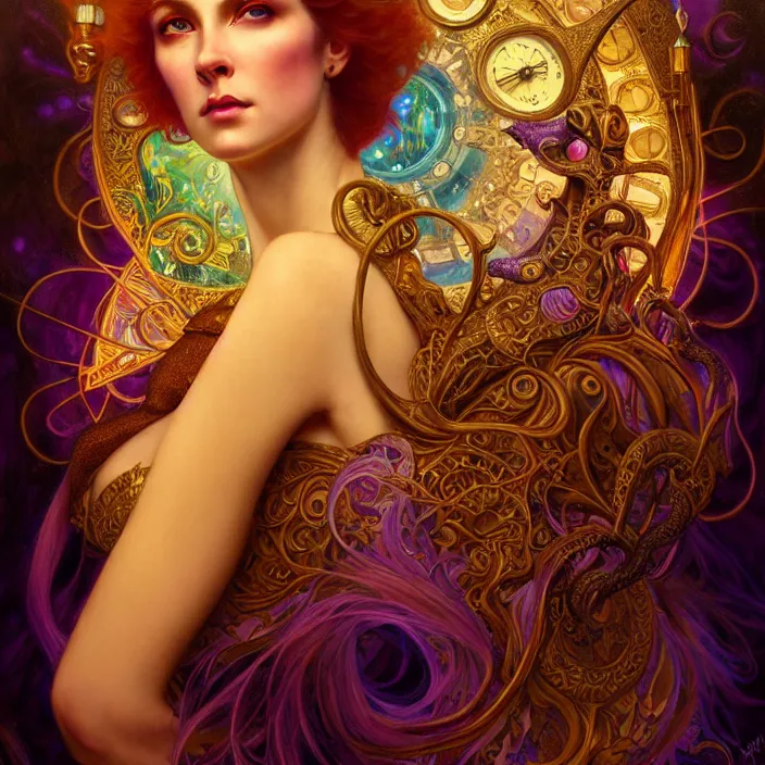 Prompt: psychedelic Lyra the Golden Compass, LSD, diffuse lighting, fantasy, intricate, elegant, highly detailed, lifelike, photorealistic, digital painting, artstation, illustration, concept art, smooth, sharp focus, art by John Collier and Albert Aublet and Krenz Cushart and Artem Demura and Alphonse Mucha