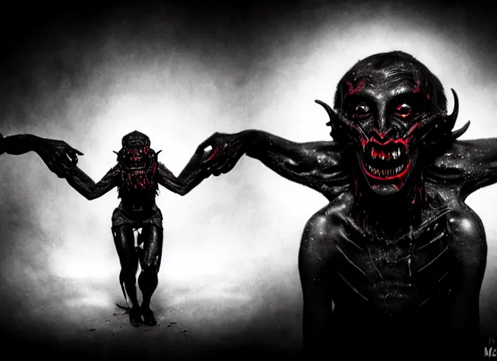 Prompt: dark mythology devils, psycho stupid fuck it insane, looks like demons but cant seem to confirm, cinematic lighting, psychedelic photoluminescent experience, various refining methods, micro macro autofocus, ultra definition, award winning photo, to hell with you, devianart craze, photograph taken by michael komarck