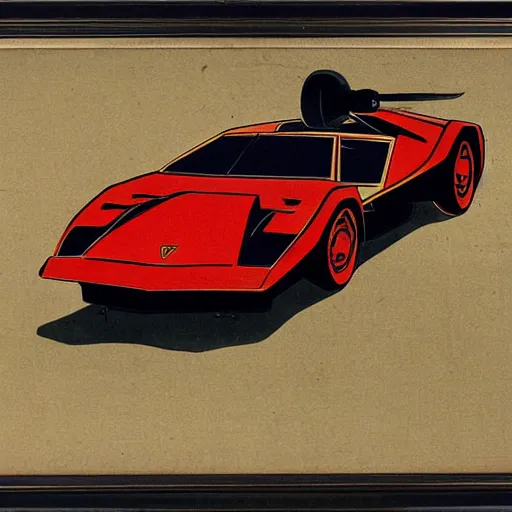 Image similar to ukiyo - e painting of a lamborghini