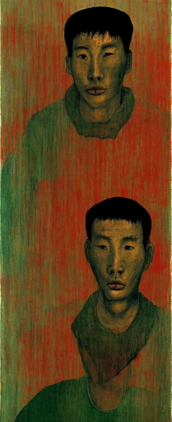 Prompt: chinese prisoner by peter doig, muted colors