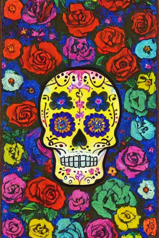 Image similar to Illustration of a sugar skull day of the dead girl, art by mordecai ardon