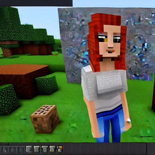 Image similar to a screenshot of lindsay lohan in the video game minecraft. 3 d rendering. unreal engine. amazing likeness. very detailed. cartoon caricature