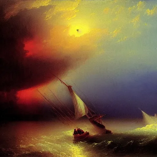 Prompt: tornado on the river, sunset, by ivan aivazovsky,