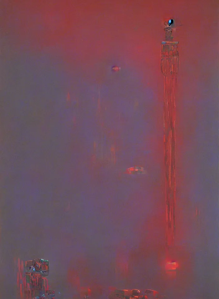 Image similar to the blind liberty of the few, red and purple palette, volume light, fog, by wayne thiebaud by ( h. r. giger ) and paul lehr