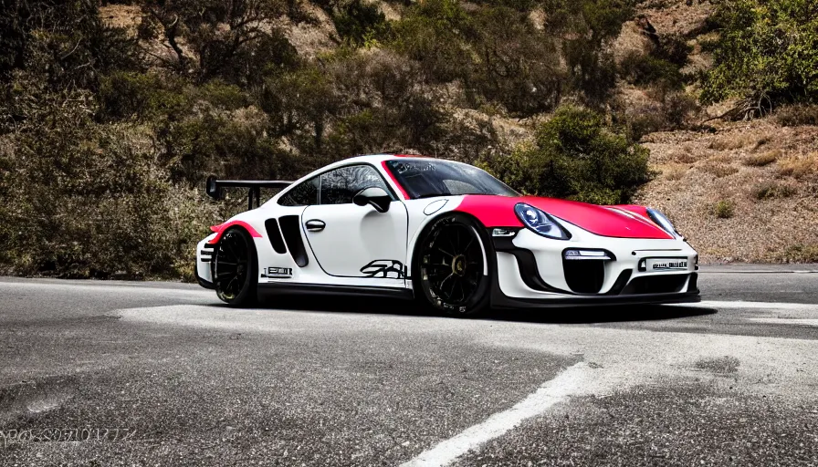 Prompt: photograph, PORSCHE RSR, IROC, Peter Singhof, press release, cinematic, malibu canyon, 8k, depth of field, bokeh. rule of thirds,