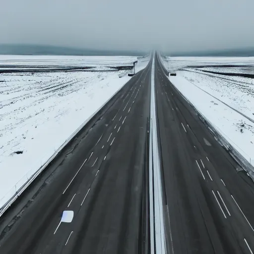 Prompt: an endless motorway in a vast expanse of white nothingness