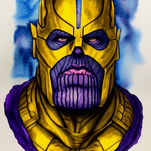 Prompt: a portrait of thanos, watercolor painting on a paper