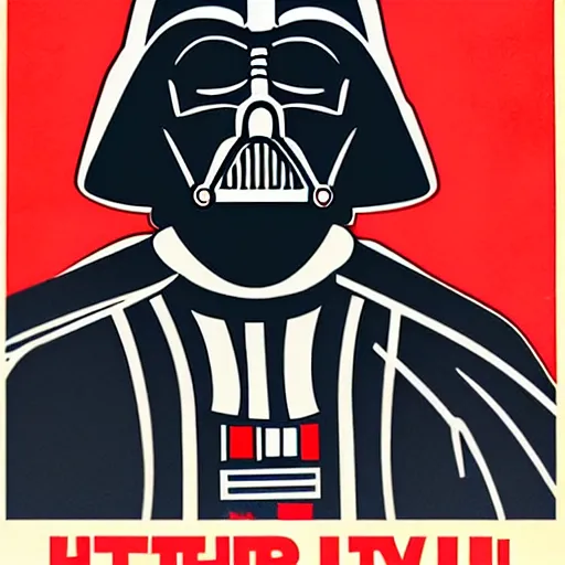 Image similar to darth vader in the style of a soviet propaganda poster