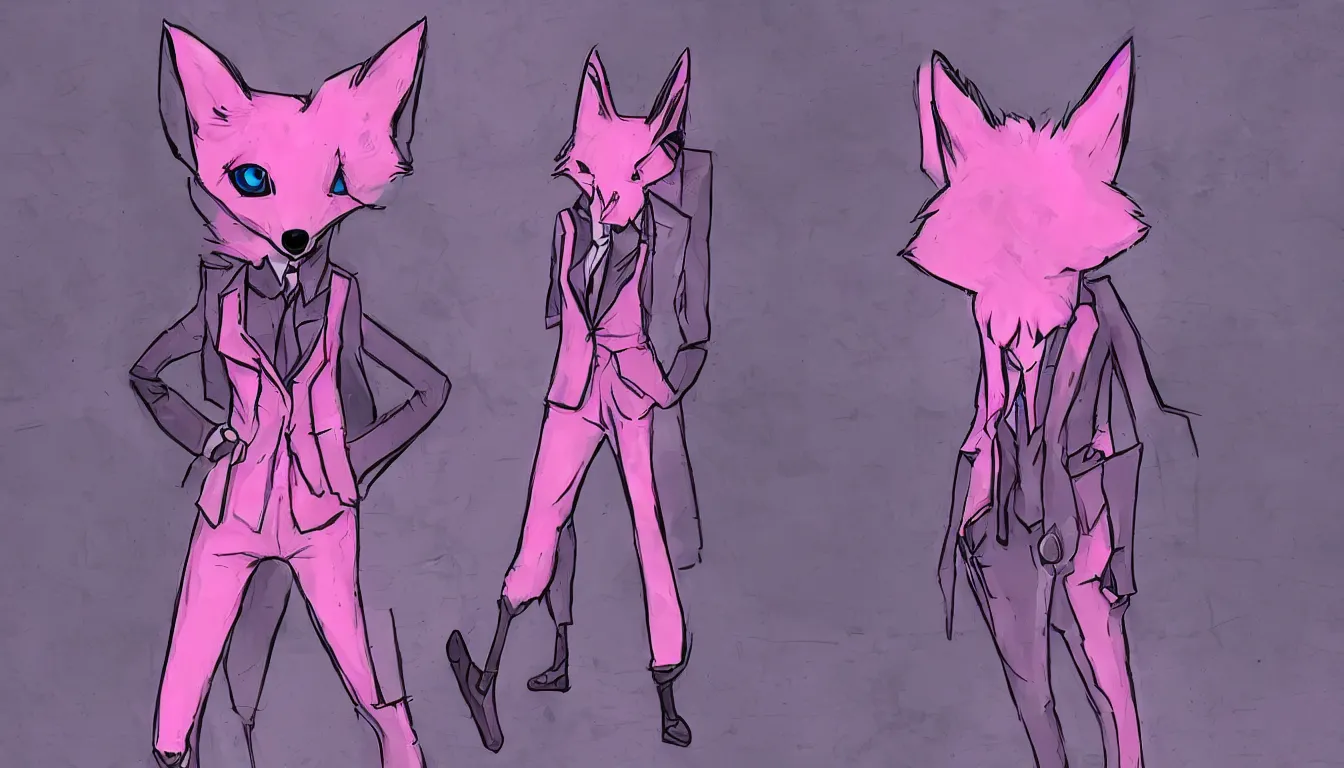 Image similar to pink fox in a suit, cyberpunk