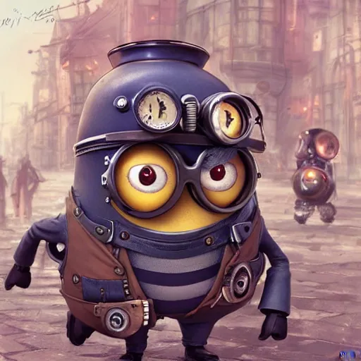 Image similar to a steampunk minion from Despicable Me. By Makoto Shinkai, Stanley Artgerm Lau, WLOP, Rossdraws, James Jean, Andrei Riabovitchev, Marc Simonetti, krenz cushart, Sakimichan, trending on ArtStation, digital art.