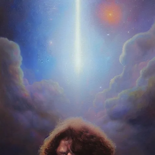 Image similar to UHD tonalism cosmic painting of Jim Morrison, by Antonio Caparo and Ferdinand Knab and Greg Rutkowski, UHD, photorealistic, trending on artstation, trending on deviantart