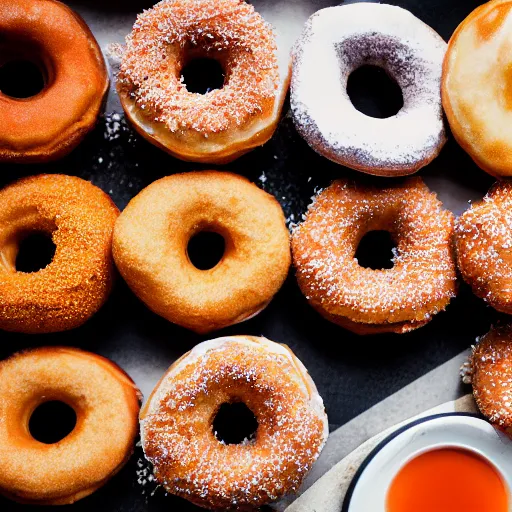 Image similar to fried donuts, menu magazine bar, canon eos r 3, f / 1. 4, iso 2 0 0, 1 / 1 6 0 s, 8 k, raw, unedited, symmetrical balance, in - frame