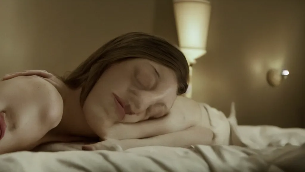 Image similar to movie still of girl having sleep paralysis, cinematic composition, cinematic light, criterion collection, by david lynch and emmanuel lubezki