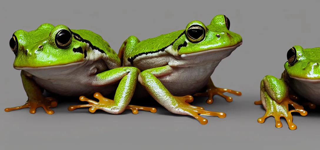 Prompt: three - headed frog holding a pearl ; 8 k, unreal engine