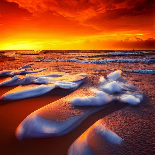 Image similar to beach photography by marc adamus, sunset, clouds, beautiful'gives instant pleasant looking photography - like images